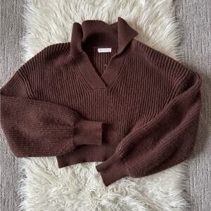 Miss Love Brown Collar Crop Sweater